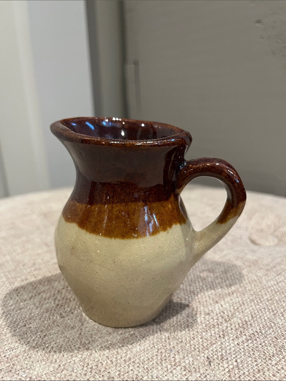 Handmade mini Brown and Cream Ceramic Pitcher - Rustic Home Art